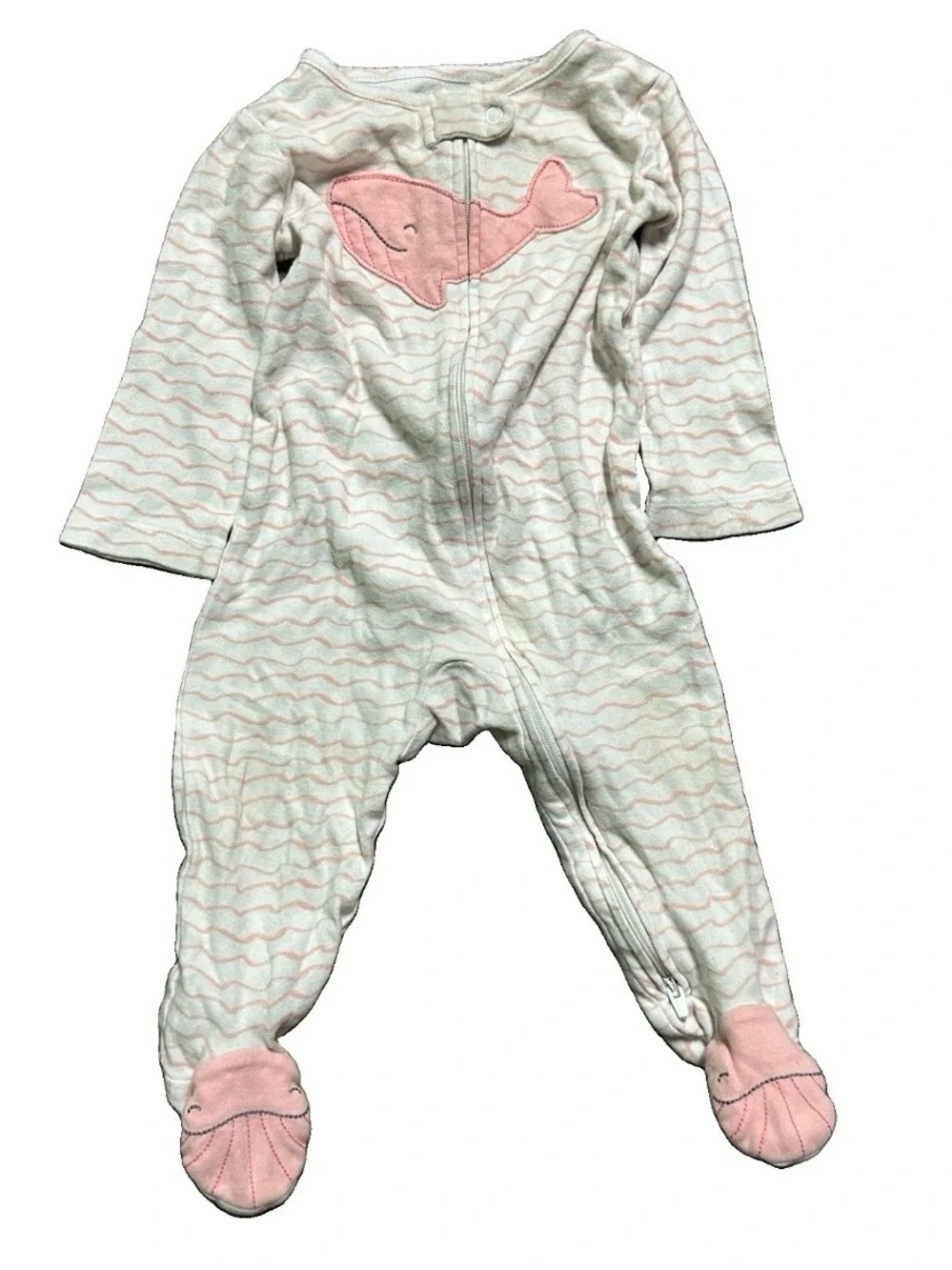 Baby Girl Footie Pajamas Letters Sun Whale 2 Way Zipper Size 6-9 Months